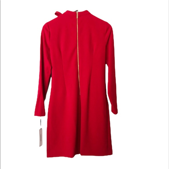 CALVIN KLEIN Bow Tie at Neck Exposed Gold Zipper Long Sleeve Red Sz 6 New - Picture 6 of 9